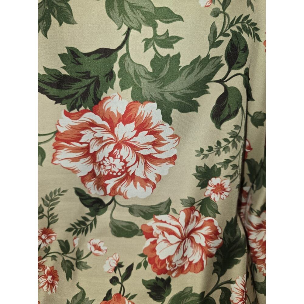 LOFT Floral Blouse Women’s Medium Beige Red Split Neck Blouson Hem - Picture 5 of 5